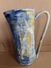 Vintage Rough Scratch Glazed  Studio Pottery Ribbed Jug  Pitcher  22cm