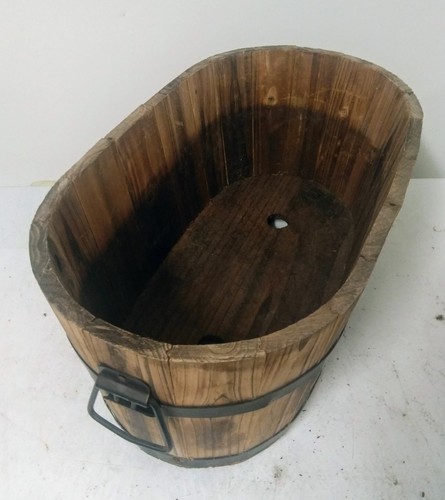 Rustic wooden barrel planter - wooden,