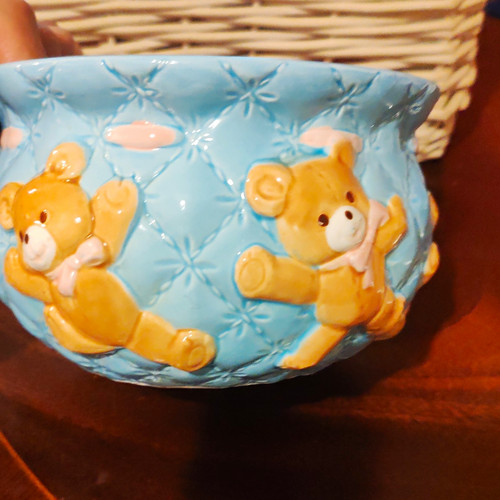 Blue ceramic teddy bear - teddy,