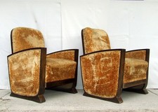 Pair of Art Deco Armchairs, Club Cocktail Chairs. Antique Vintage Halabala 1920.
