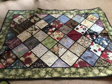 Vintage Patchwork Oriental Inspired Lap Quilt and 2 Cushion Covers