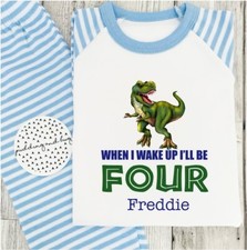 personalised boys dinosaur birthday pyjamas When i wake up i will be pjs