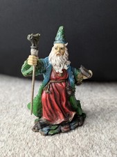Green Resin Wizard With Tome and Dragon Head Staff Ornament | 10 cm