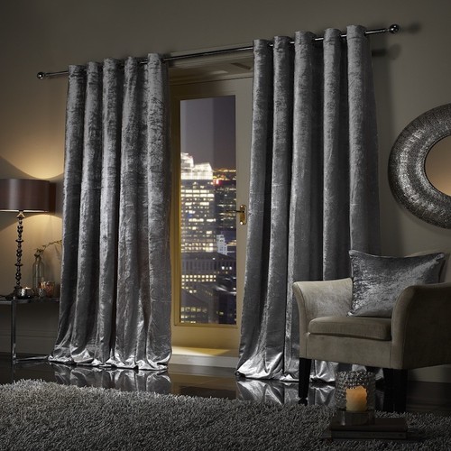 Pair crushed velvet curtains - crushed,