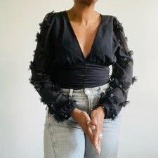 Zara Black Textured Floral Top