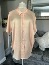 Vintage 90s St Michael Peach Satin Night Shirt With Embroidery & Pearls UK12-14