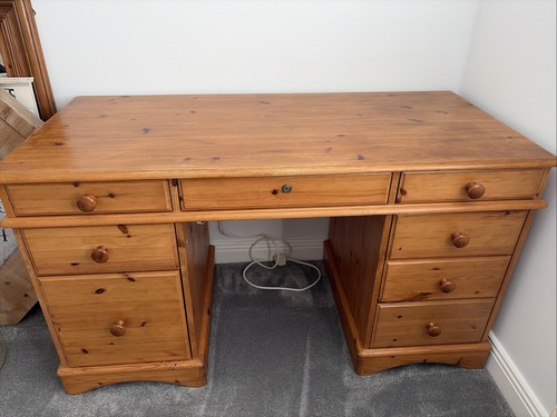 Double pedestal pine desk - pine,