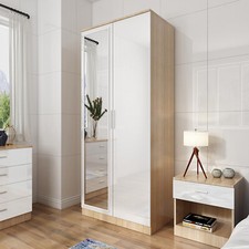 2 Door Wardrobe with Mirror High Gloss Large Storage 5 Colors Cupboard Furniture