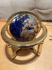 Vintage Tabletop Globe Blue Lapis Gemstone and Brass Stand Aston Compass