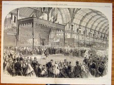 Original Old Antique Print Dublin Exhibition Ulster Prince Wales Ireland 1865