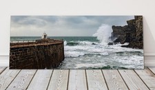 Portreath harbour in a storm