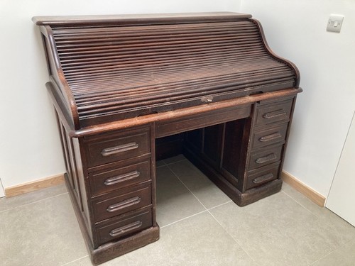 Roll top edwardian oak desk - roll,