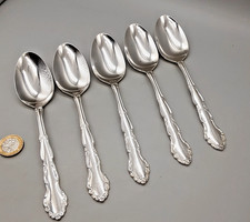 5 Vintage Oneida Flirtation Pattern Silver Plated Dessert Spoons -18.5cm