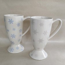 Whittard of Chelsea Footed Latte Hot Chocolate Mug Two Designs of Snowflakes 6"