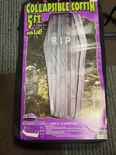 Halloween Collapsible Fabric Coffin With Wood Effect Finish 5ft