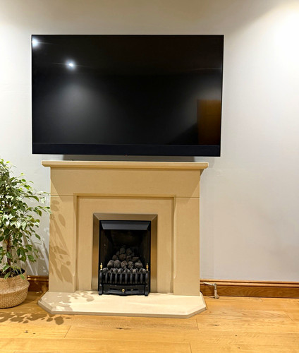 Beige stone fireplace - beige,