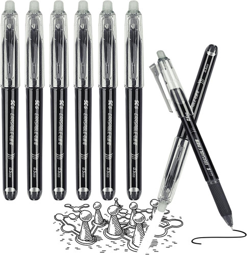 6pcs erasable pens black - 6pcs,