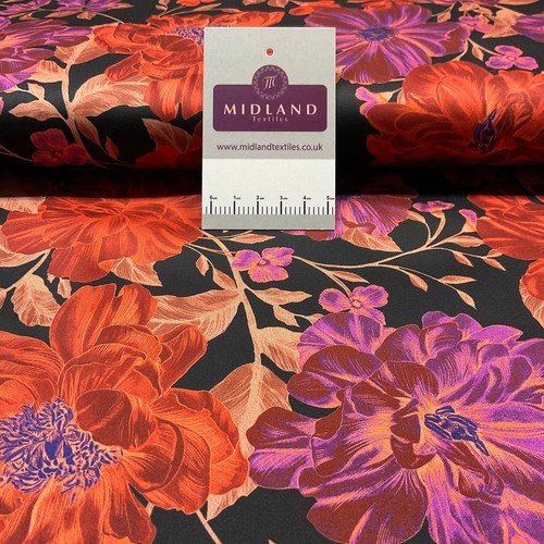 Black red cotton satin digital - red,