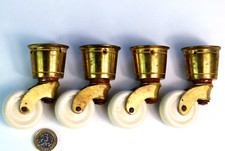 SET X4 SPLENDID LARGE ANTIQUE VICTORIAN BRASS SOCKET CASTORS WITH CERAMIC WHEELS