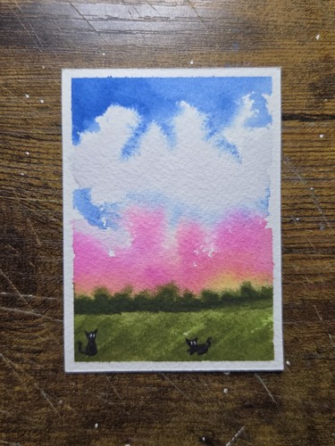 Aceo original watercolor cats - original,