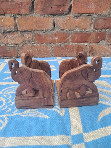 Pair vintage carved wooden