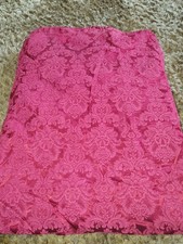 Antique Heavy Damask Curtains Pair Lined + Rare Tassled Pelmet. Raspberry Red. 