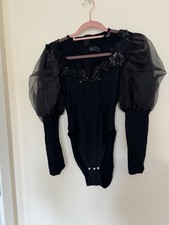 Vintage Vera mont Body Suit Size 10 Beaded Puff Ball Sleeves