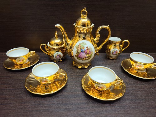 Coffee set gold porcelain - 4x,