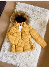 Zara Mustard Yellow Down Feather Hooded Puffer Jacket Coat Size S UK10 # P3