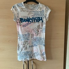 Punkyfish Women Short Sleeve T Shirt White/cream Pink Blue Logo Writing Uk8