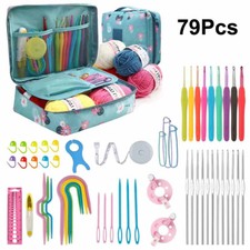79Pcs Ergonomic Crochet Hook Set 5 Rolls Yarn Knitting Needles Kit for Starters
