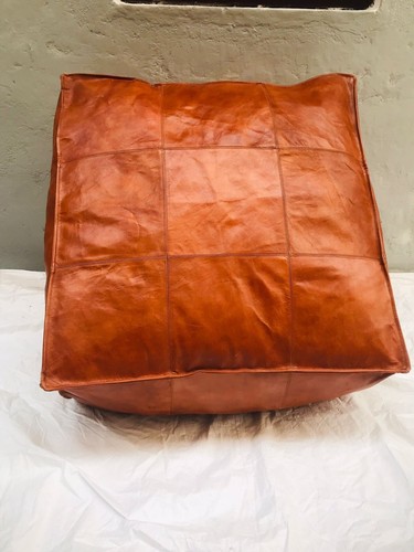 Leather unstuffed pouffe - leather,