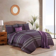 Luxury Geometric & Tartan Bedding Set – Black & Purple Reversible Duvet Covers