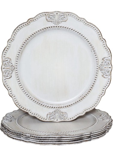 Antique white charger plates - white,
