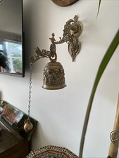 Antique Victorian Elaborate Ornate Brass Church Bell With Cherub And Angel Decor