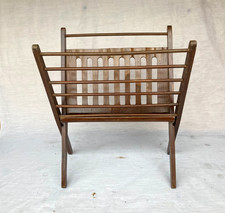 Vintage Mid-Century Modern Wooden Spindle Folding Magazine Record Rack - Nice!!