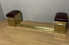 Edwardian adjustable brass and leather box club fender