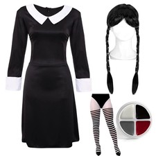 LADIES GOTHIC DAUGHTER HALLOWEEN COSTUME FANCY DRESS BLACK DRESS GOTHIC FAMILY -