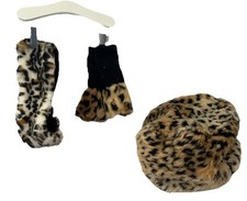 Fluffy Faux Fur Animal Pattern Hat Mittens And Head Band One Size Women’s 