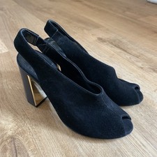M&S Autograph Black Suede Leather Open Toes Heels Size UK 6.5 EUR 40 NEW