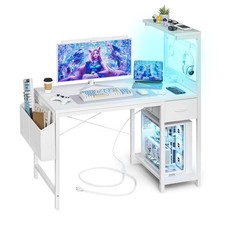Grandder Gaming Desk 100cm with Power Outlet and LED Light, Computer Desk wit...