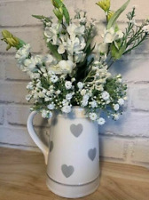Cream Ceramic  Milk Jug/pitcher  Flower Display Vase with Grey Heart Design