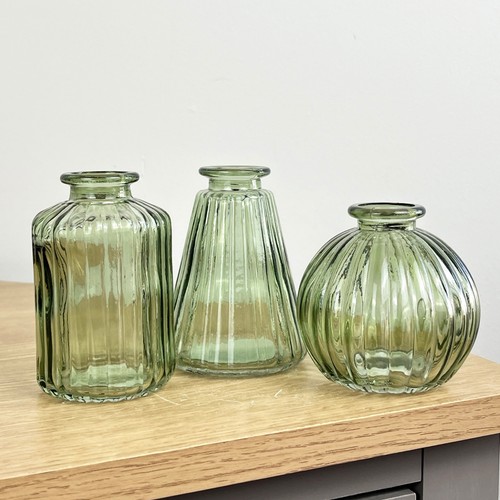 Set green glass bud - glass, vase