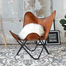 Genuine Leather Butterfly Lounge Chair Stylish Vintage Accent Chair
