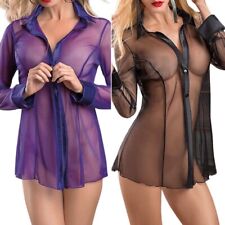 Women See Through Sleepwear Blouse Nightwear Tops Lingerie Nightdress Underwear