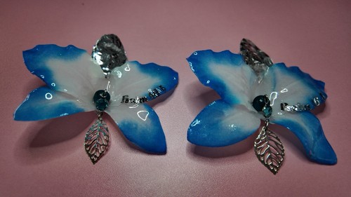 Blue flower statement earrings