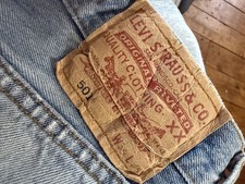 Vintage Levi’s 501 Light Wash Distressed Jeans, Straight Leg Button Fly 34x34