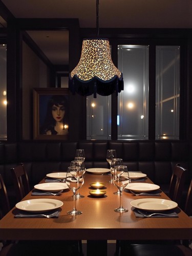 Leopard print table - , lampshades