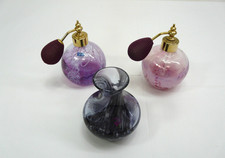 Caithness Purple Swirl Handblown Glass Perfume Atomisers x 2 and Bud Vase x 1