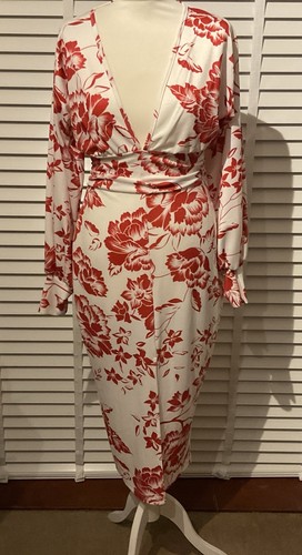 Boohoo white red floral - red, fitted